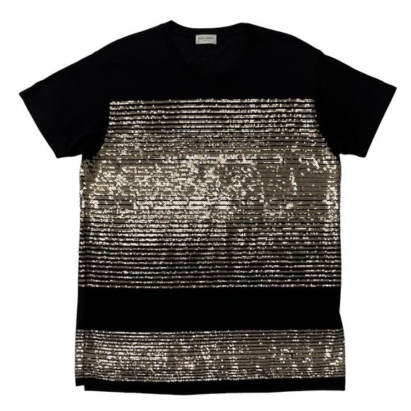 Saint Laurent Other - Saint Laurent Viscose/Polyester Sequin Striped T-shirt - Black Gold | Large